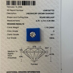 Laboratory Grown Diamond 1.19 Carat